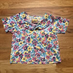 Vintage 80’s Floral Chic Girl Blouse Top Size Medium 5/6 Ruffled Collar